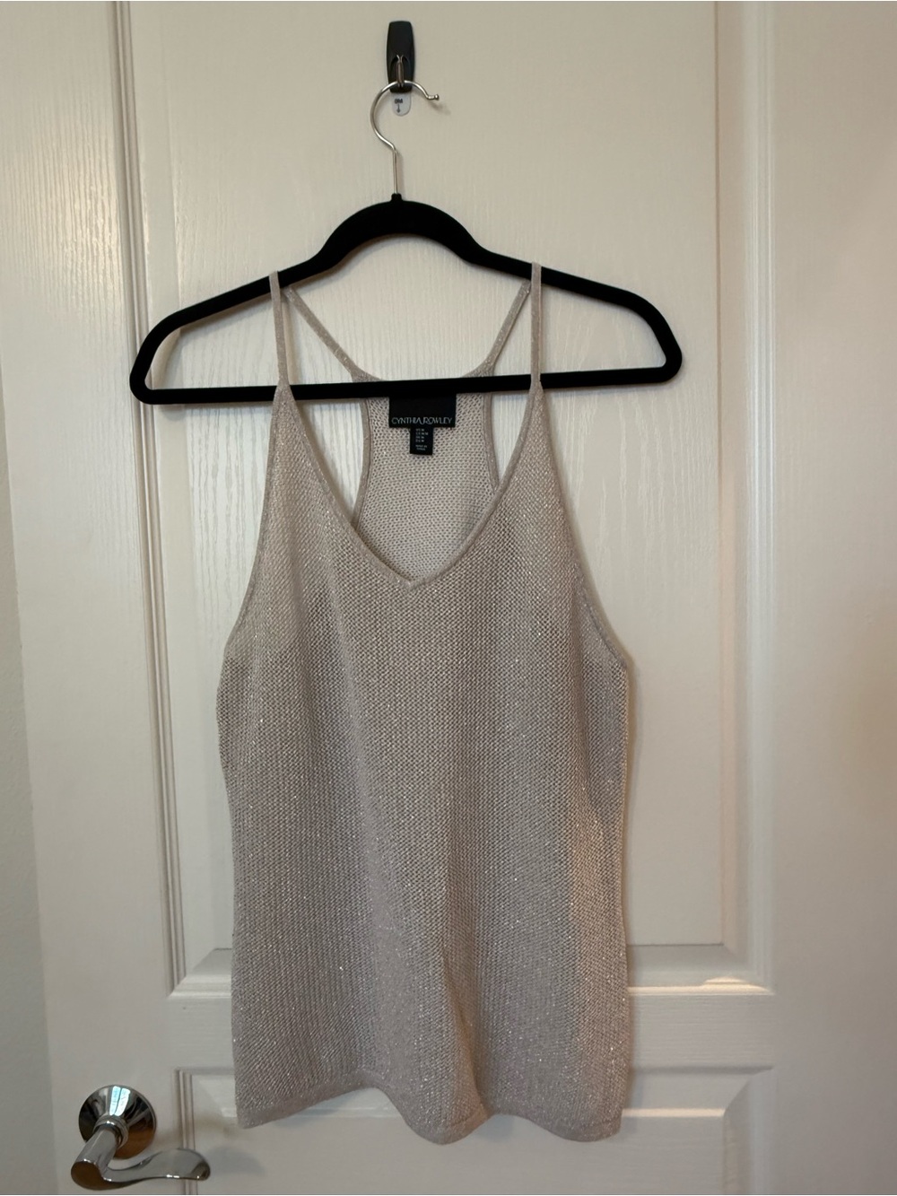 Cynthia Rowley Shimmer Knit V-Neck Tank in Light Silver-Beige